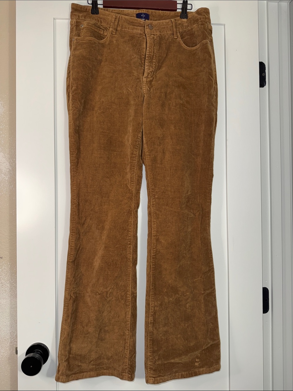 NYDJ Women's Corduroy Flare Jeans in Camel Brown Sz 14W boho indie shag 70s